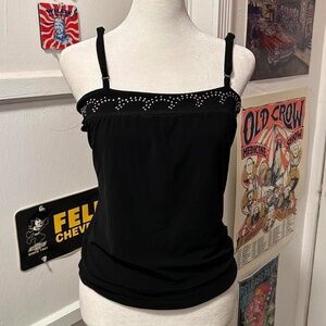 Vintage Y2k Pierre Marie Black Tank Top - With Rhinestones